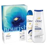 Ajándékcsomag Dove Nourish Essentials Gift Set – Tusfürdő Advanced Care Deeply Nourishing Shower Gel, 225 ml + Dezodor Spray Advanced Care Original Anti-Perspirant, 150 ml