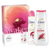 Ajándékcsomag Dove Awaken Essentials Gift Set - Tusfürdő Advanced Care Reviving Pomegranate & Hibiscus Shower Gel, 225 ml + Dezodor Spray Advanced Care Go Fresh Pomegranate & Lemon Verbena, 150 ml