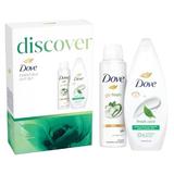 Ajándékcsomag Dove Discover Essentials Gift Set - Tusfürdő Fresh Care Shower Gel, 250 ml + Dezodor Spray Fresh Cucumber Anti-Perspirant, 150 ml