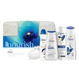 Ajándékcsomag Dove Nourish Ultimate Beauty - Tusfürdő Deeply Nourishing, 225 ml + Testápoló Tej Body Love Essential Care Body Milk, 250 ml + Sampon Intensive Repair, 250 ml + Szilárd Szappan Original Beauty, 90 g