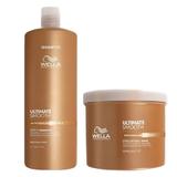 Hidratáló Ápoló Csomag Száraz és Fénytelen Hajra Wella Professionals Ultimate Smooth: Sampon 1000 ml + Hajmaszk 500 ml