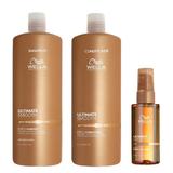 Hidratáló Hatású Ápoló Csomag Száraz és Fénytelen Hajra Wella Professionals Ultimate Smooth: Sampon 1000 ml + Balzsam 1000 ml + Hajolaj 100 ml